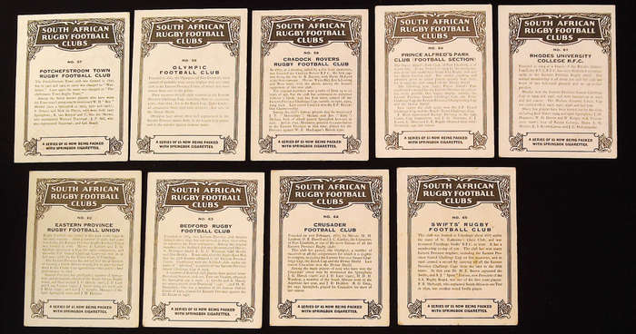 United Tobacco 1933 South African Rugby Football Clubs Complete Set 65 Cigarette Cards