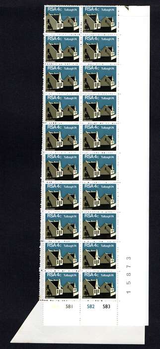 RSA 1974/03/14 Restoration of Tulbagh 4c Cyl No 580 581 582 583 *40 stamps Arrow block