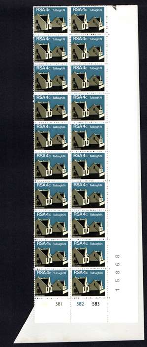 RSA 1974/03/14 Restoration of Tulbagh 4c Cyl No 580 581 582 583 *40 stamps Arrow block