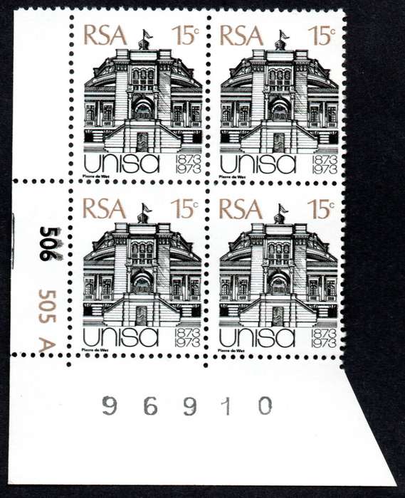 RSA 1973/04/02 Centenary of Unisa 15c Control Blocks Pane A