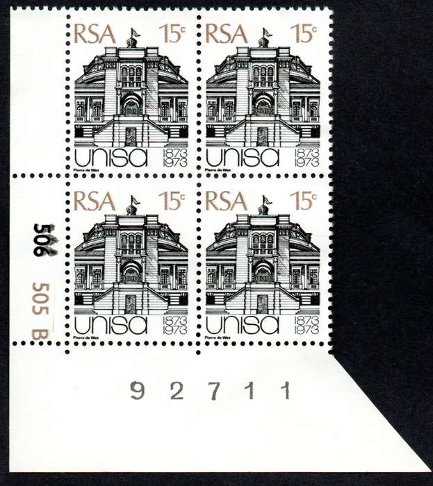 RSA 1973/04/02 Centenary of Unisa 15c Control Blocks Pane B