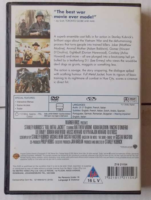 Full Metal Jacket (Stanley Kubrick 1987) DVD