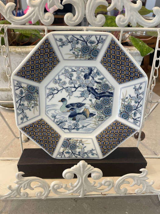 Japanese porcelain octagonal "Imari" 4 plates. Floral and birds. Please see description on each!!
