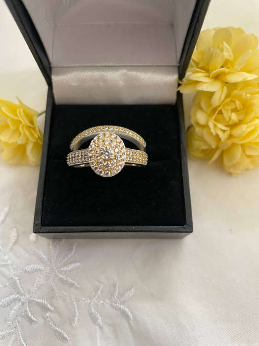 Woman Oval Halo 925 Sterling silver CZ Celebrity style Bridal ring set. Both rings included!