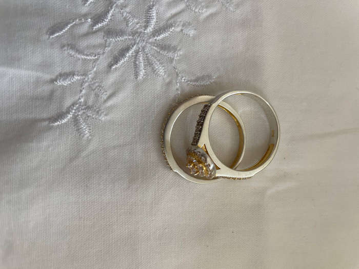 Woman Oval Halo 925 Sterling silver CZ Celebrity style Bridal ring set. Both rings included!