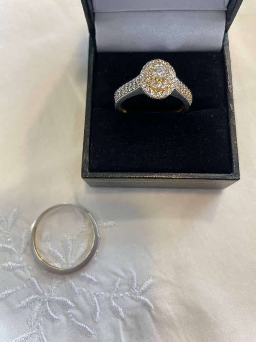 Woman Oval Halo 925 Sterling silver CZ Celebrity style Bridal ring set. Both rings included!