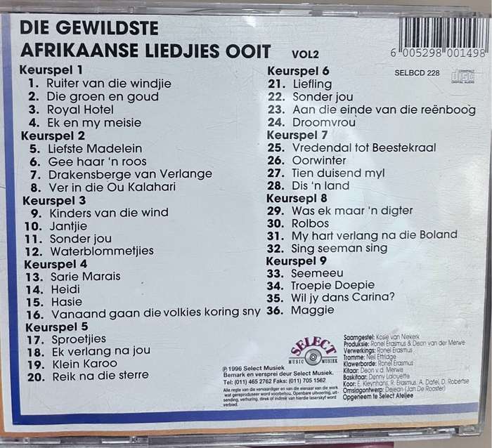 Die Gewildste Afrikaanse Liedjies Ooit - Volume 2 (SELBCD 228)