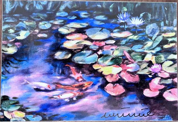 Koi fish(B) in Stellenbosch pond (print of painting by Mimmie Pienaar on 14.75 x 10cm fridge magnet)