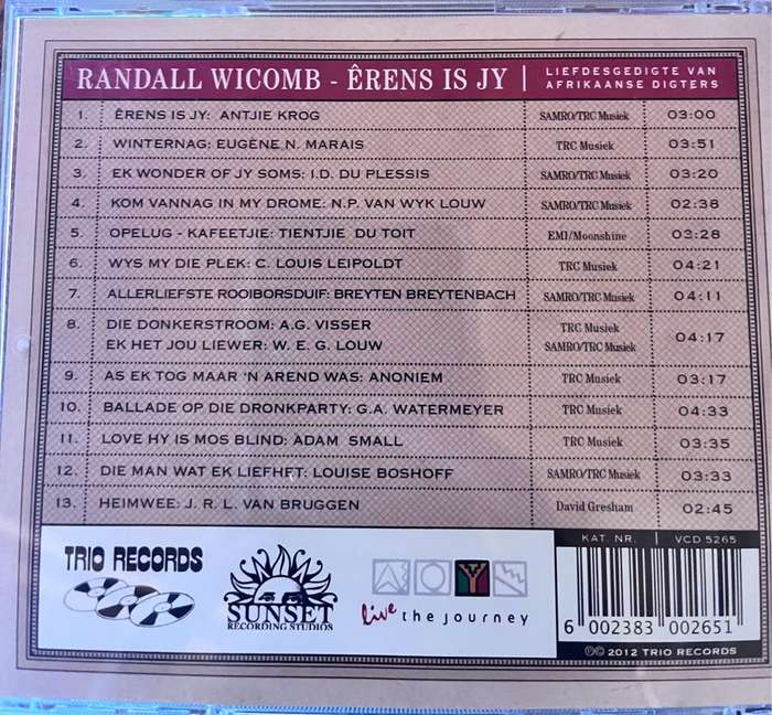 Randall Wicomb, Êrens Is Jy, Sing Oor Die Liefde (VCD 5265)