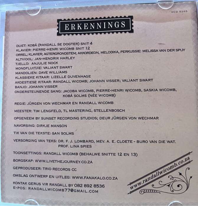 Randall Wicomb, Êrens Is Jy, Sing Oor Die Liefde (VCD 5265)