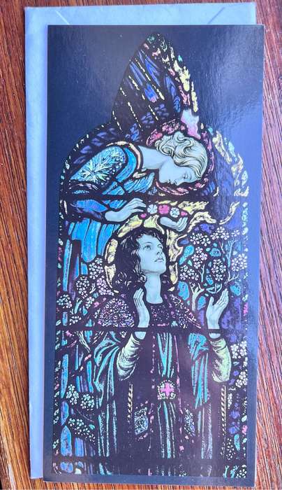St Cecilia stained glass window Christmas card (unused with envelope) (8.25cm x 17.75cm)