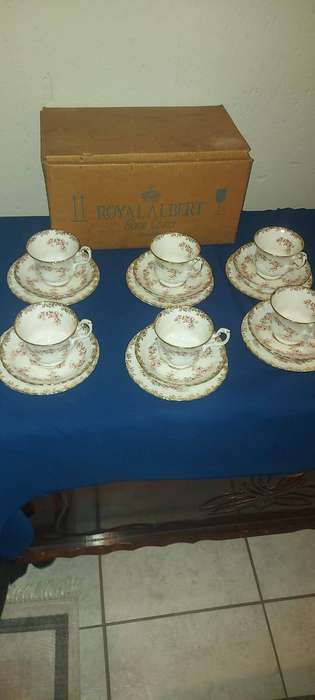 6x Royal Albert Dimity Rose Trio - Tea cup, saucer, side plate