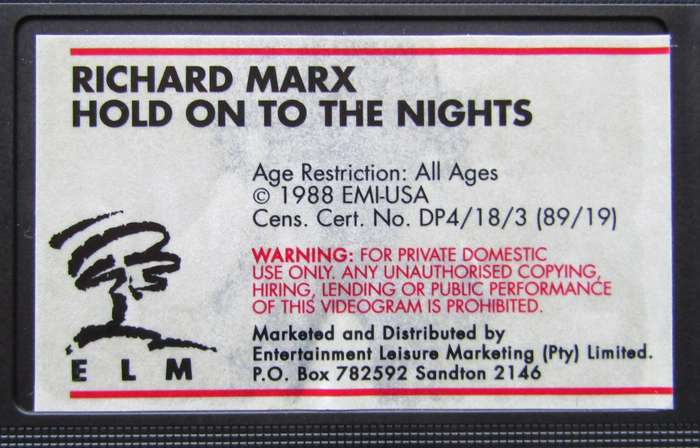 Richard Marx - Hold on to the Nights - VHS Video Tape (1989)