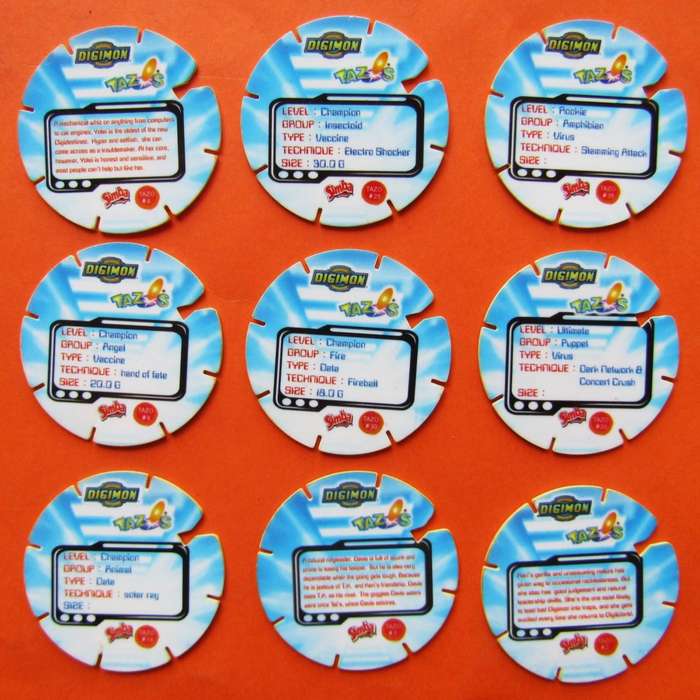 Lot of 9 Digimon Tazos by Simba