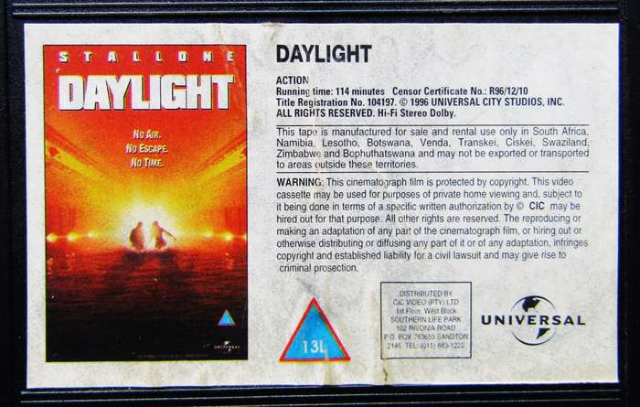 Daylight - Sylvester Stallone - Movie VHS Tape (1996)