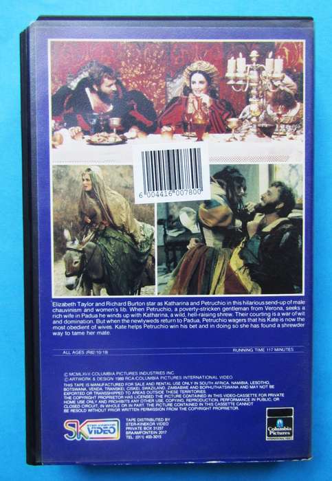 The Taming of The Shrew - Elizabeth Taylor - Movie VHS Tape (1989)