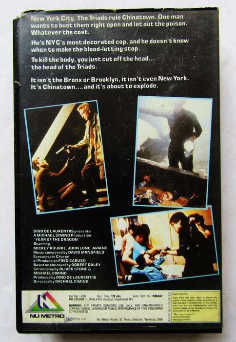 Year of the Dragon - Mickey Rourke - Movie VHS Tape (1986)