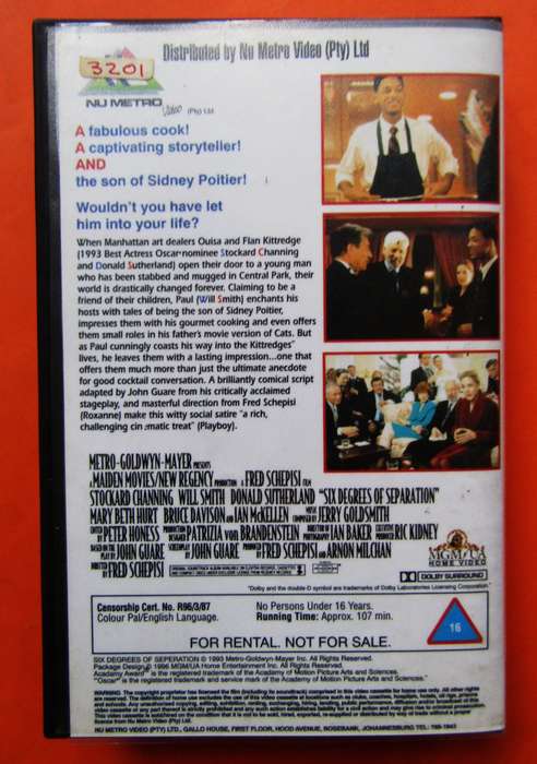 Six Degrees of Separation - Will Smith - Movie VHS Tape (1996)
