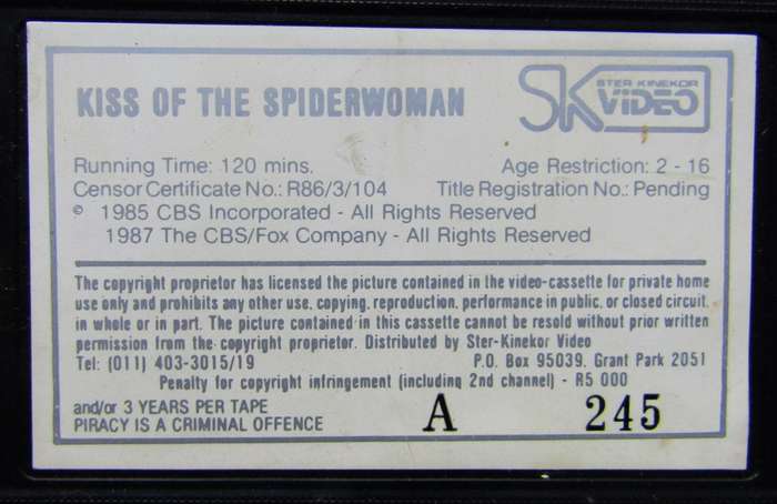 Kiss of the Spider Woman - Movie VHS Tape (1988)