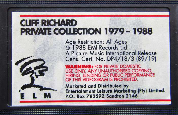 Cliff Richard - Private Collection - VHS Video Tape (1988)