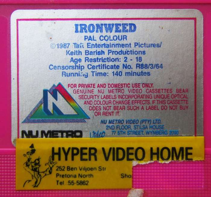 Ironweed - Jack Nicholson - Movie VHS Tape (1987)