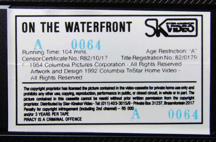 On the Waterfront - Marlon Brando - Movie VHS Tape (1992)