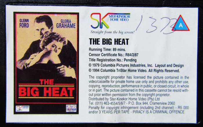 The Big Heat - Glenn Ford - Crime Movie VHS Tape (1994)