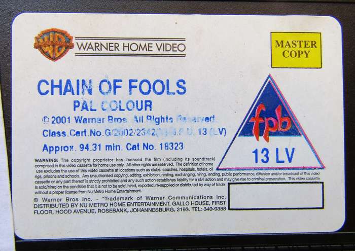 Chain of Fools - Steve Zahn - Movie VHS Tape (2002)