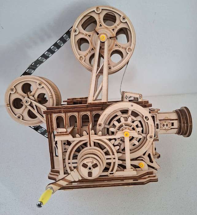 Intricate Wooden Movie Camera Display