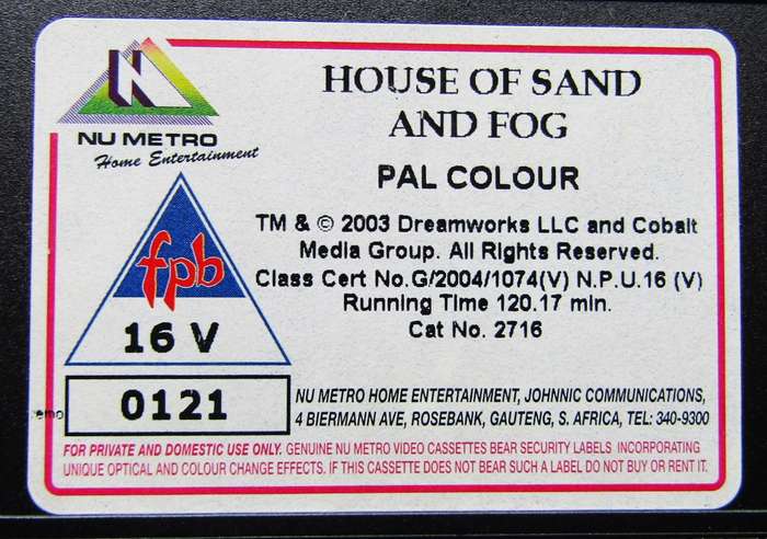 House of Sand and Fog - Movie VHS Tape (2004)