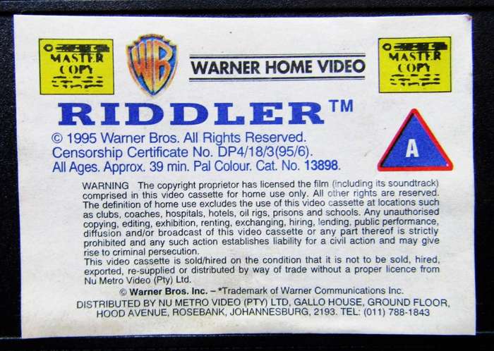 The Riddler - Adventures of Batman and Robin - VHS Tape (1995)