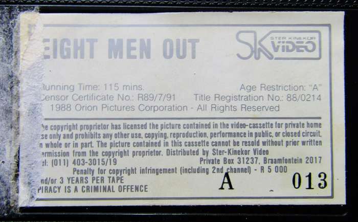 Eight Men Out - John Cusack - Movie VHS Tape (1988)
