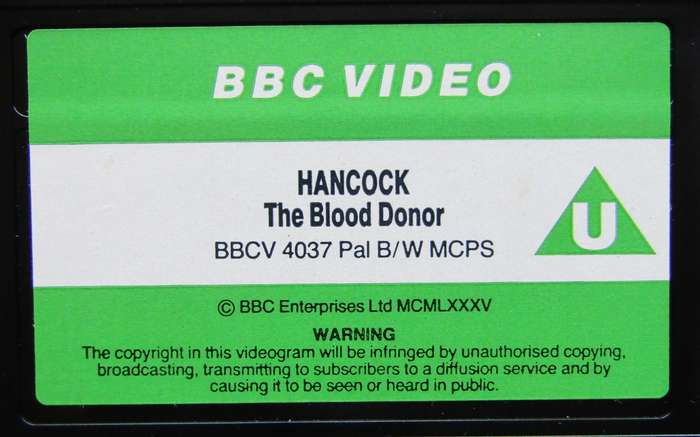 Hancock - The Blood Donor - Comedy VHS Tape (1985)