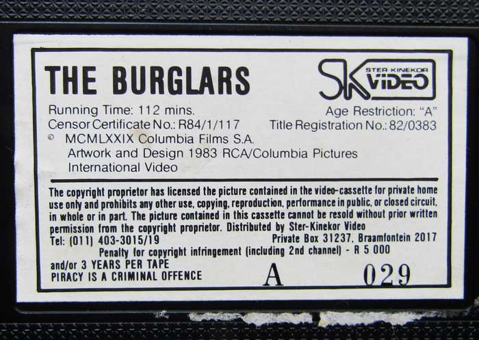 The Burglars - Crime Movie VHS Tape (1989)