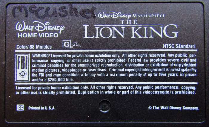 The Lion King - USA Edition - Disney Movie VHS Tape