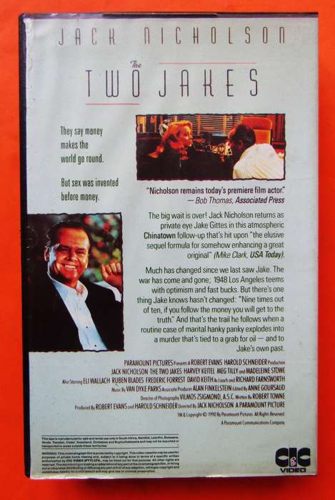 The Two Jakes - Jack Nicholson - Dark Comedy Movie VHS Tape (1990)