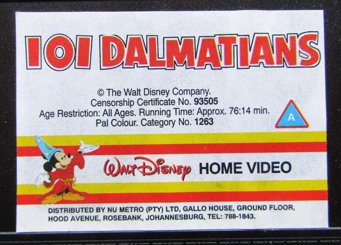 101 Dalmatians - Walt Disney VHS Tape