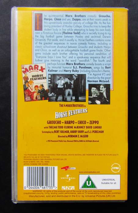 Horse Feathers - Marx Brothers - Movie VHS Tape (2000)