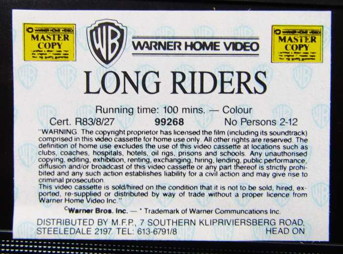 The Long Riders - Western Movie VHS Tape (1983)