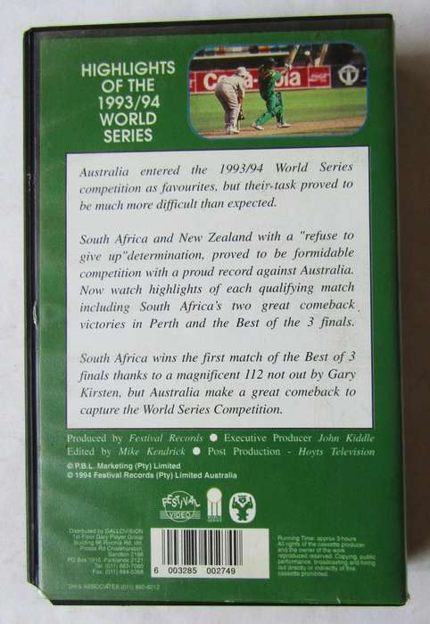 Highlights of the 1993/94 World Series - Cricket VHS Video Tape