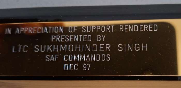 Boxed Singapore Special Forces Plaque - Presented to a SADF Officer