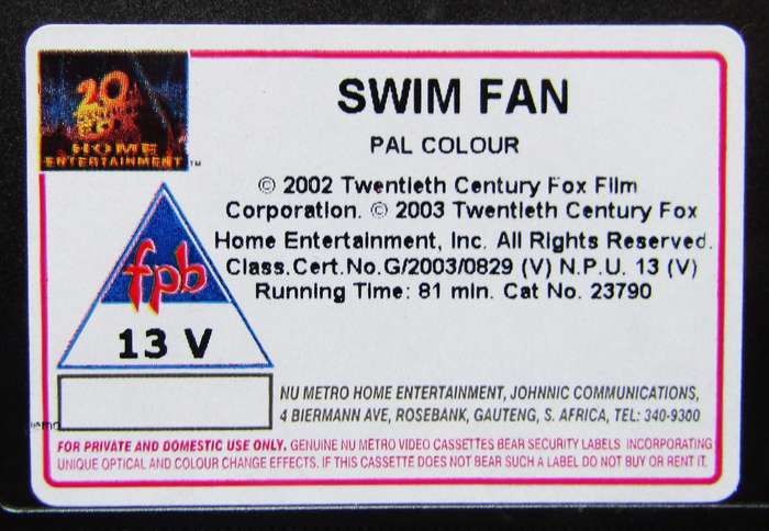 Swimfan - Movie VHS Tape (2003)