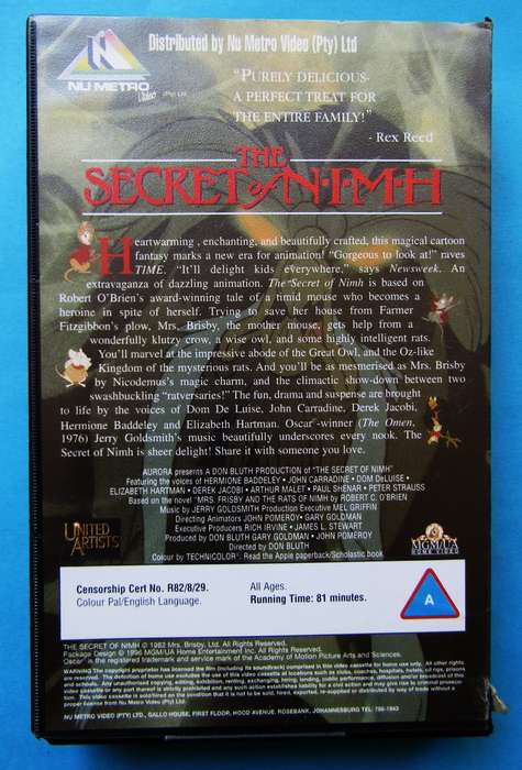 The Secret of NIMH - Animated Movie VHS Tape (1996)