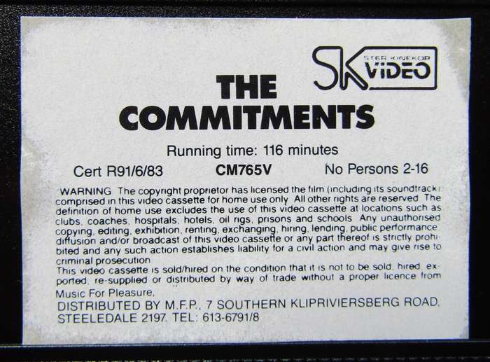 The Commitments - Movie VHS Tape (1991)