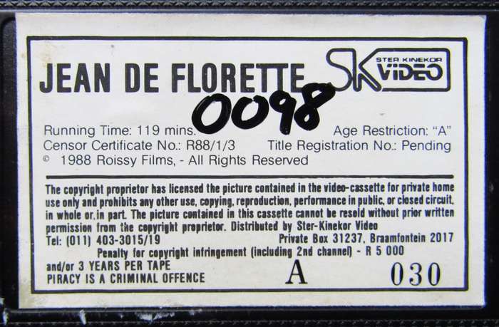 Jean de Florette - Gérard Depardieu - Movie VHS Tape (1988)
