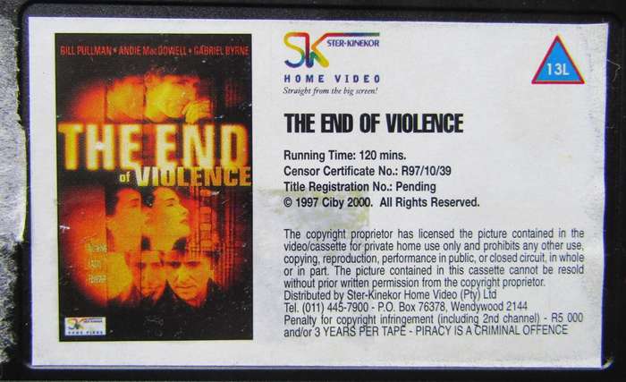 The End of Violence - Movie VHS Tape (1997)
