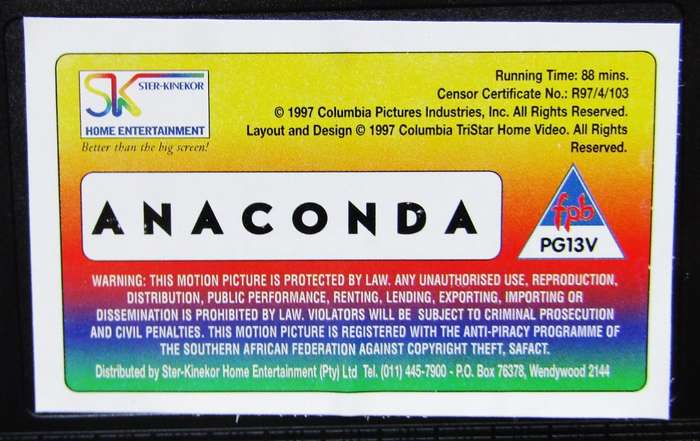 Anaconda - Horror Movie VHS Tape (1997)