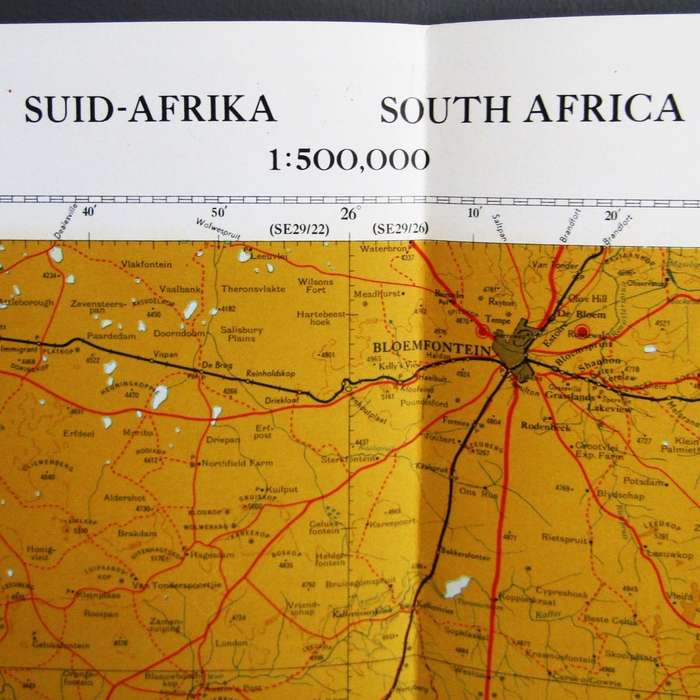 Large 1:500,000 Bloemfontein Topographical Map from 1965