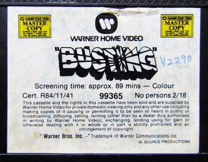 Busting - Elliott Gould - Movie VHS Tape (1984)