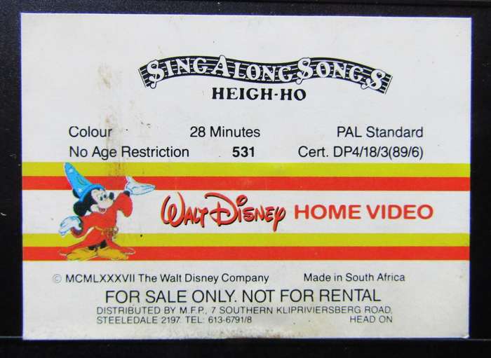 Sing Along Songs - Heigh Ho - Walt Disney VHS Tape (1989)